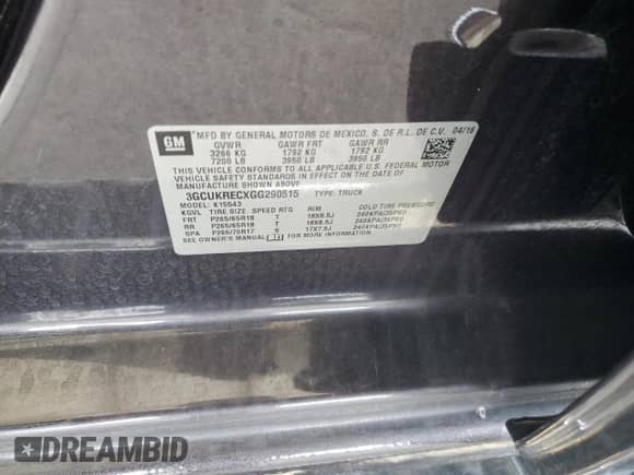 2016 Chevrolet Silverado 1500 LT с VIN 3GCUKRECXGG290515, выставлен на аукционе Copart как лот 66340245 с пробегом 125 010 миль миль и Списание • Salvage title. История ставок и продаж доступна на DreamBid. Изображение 12.
