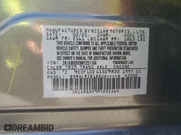 ✅ 2021 Nissan Sentra SR • VIN: 3N1AB8DV9MY251164 • Lot: 71686665. Wystawiony na Copart z przebiegiem 56 605 mil. Bezpłatny archiwum sprzedaży aukcyjnych z USA i szczegółowy raport historii pojazdu na DreamBid. Zdjęcie 12.