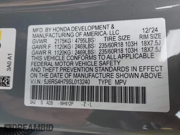 ✅ 2025 Honda CR-V EX-L • VIN: 5J6RS4H79SL013240 • Lot: 43419103. Listed on IAAI with 4,551 mi. Free auction sales archive from the USA and detailed vehicle history report at DreamBid. Image 9.