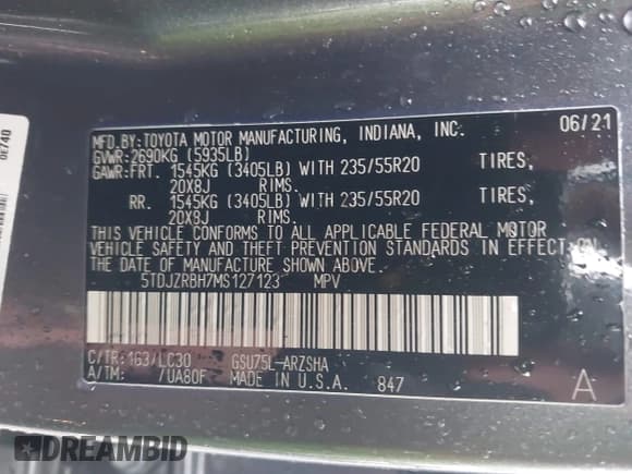 ✅ 2021 Toyota Highlander XSE • VIN: 5TDJZRBH7MS127123 • Lot: 43563394. Wystawiony na IAAI z przebiegiem 99 458 mil. Bezpłatny archiwum sprzedaży aukcyjnych z USA i szczegółowy raport historii pojazdu na DreamBid. Zdjęcie 9.