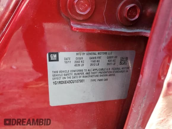 ✅ 2012 Chevrolet Volt • VIN: 1G1RD6E43CU107981 • Lot: 83581294. Wystawiony na Copart z przebiegiem 144 204 mil. Bezpłatny archiwum sprzedaży aukcyjnych z USA i szczegółowy raport historii pojazdu na DreamBid. Zdjęcie 12.