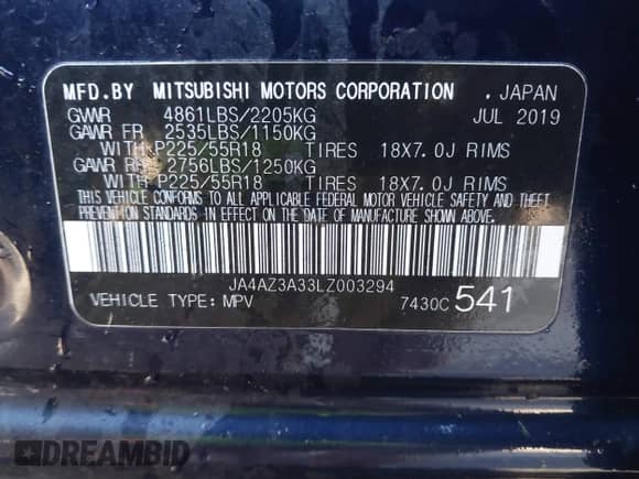 2020 Mitsubishi Outlander ES with VIN JA4AZ3A33LZ003294, listed as a IAAI auction lot 41771216 with 106,524 mi miles and . Bid and sale history available at DreamBid. Image 9.