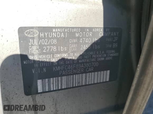 2009 Hyundai Azera Limited с VIN KMHFC46F89A380700, выставлен на аукционе Copart как лот 48611085 с пробегом Не указан миль и Списание • Salvage title. История ставок и продаж доступна на DreamBid. Изображение 13.