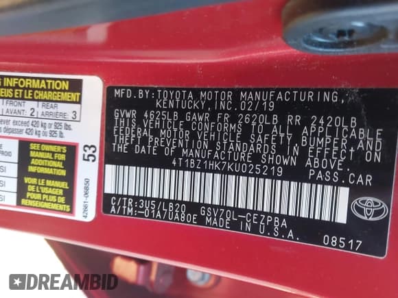 ✅ 2019 Toyota Camry XSE • VIN: 4T1BZ1HK7KU025219 • Lot: 43624847. Listed on IAAI with 116,366 mi. Free auction sales archive from the USA and detailed vehicle history report at DreamBid. Image 9.