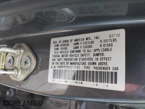 ✅ 2012 Honda Accord LX • VIN: 1HGCP2F38CA212697 • Lot: 43500264. Wystawiony na IAAI z przebiegiem 197 938 mil. Bezpłatny archiwum sprzedaży aukcyjnych z USA i szczegółowy raport historii pojazdu na DreamBid. Zdjęcie 9.