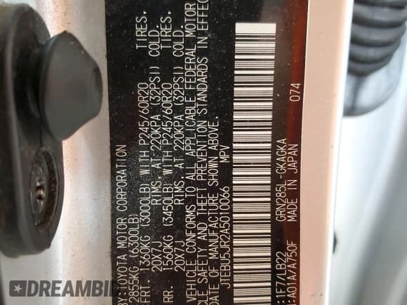 ✅ 2010 Toyota 4Runner Trail • VIN: JTEBU5JR2A5010066 • Lot: 60277595. Listed on Copart with 210,400 mi. Free auction sales archive from the USA and detailed vehicle history report at DreamBid. Image 13.