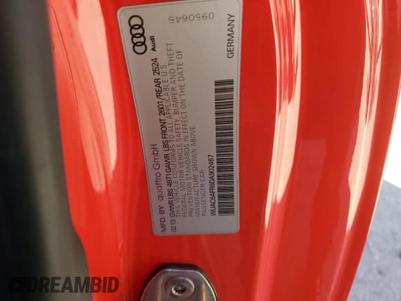 ✅ 2013 Audi RS 5 • VIN: WUAC6AFR6DA902467 • Lot: 82056324. Listed on Copart with 90,987 mi. Free auction sales archive from the USA and detailed vehicle history report at DreamBid. Image 13.