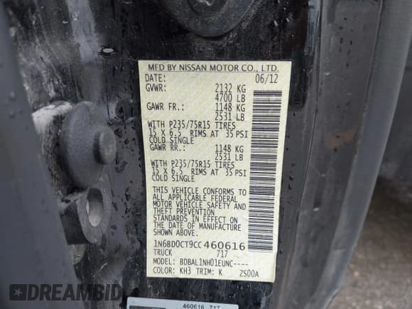 ✅ 2012 Nissan Frontier S • VIN: 1N6BD0CT9CC460616 • Lot: 43451477. Listed on IAAI with 79,958 mi. Free auction sales archive from the USA and detailed vehicle history report at DreamBid. Image 9.