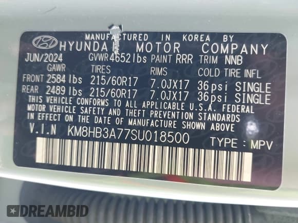 ✅ 2025 Hyundai Kona • VIN: KM8HB3A77SU018500 • Lot: 42294437. Listed on IAAI with 6,216 mi. Free auction sales archive from the USA and detailed vehicle history report at DreamBid. Image 9.