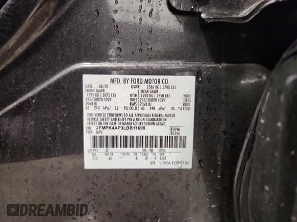 ✅ 2020 Ford Edge ST • VIN: 2FMPK4AP3LBB11698 • Lot: 86470585. Listed on Copart with 53,814 mi. Free auction sales archive from the USA and detailed vehicle history report at DreamBid. Image 13.