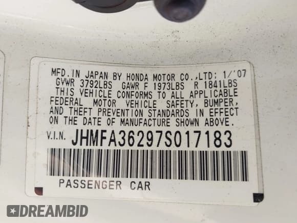 ✅ 2007 Honda Civic • VIN: JHMFA36297S017183 • Lot: 42321374. Listed on IAAI with 22,724 mi. Free auction sales archive from the USA and detailed vehicle history report at DreamBid. Image 9.