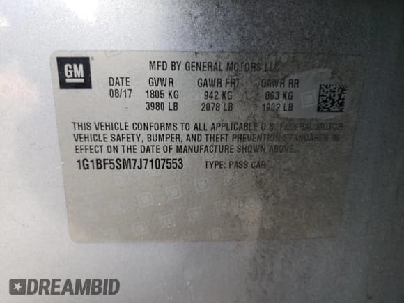 ✅ 2018 Chevrolet Cruze Premier • VIN: 1G1BF5SM7J7107553 • Лот: 43571453. Опубликован ранее на Copart с пробегом 94 227 миль. Бесплатный доступ к архиву аукционных продаж из США и подробный отчёт об истории автомобиля на DreamBid. Изображение 12.