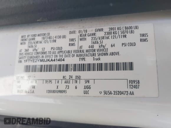 ✅ 2018 Ford Transit • VIN: 1FTYE2YM0JKA41404 • Лот: 41613784. Опубликован ранее на IAAI с пробегом 78 451 миль. Бесплатный доступ к архиву аукционных продаж из США и подробный отчёт об истории автомобиля на DreamBid. Изображение 9.