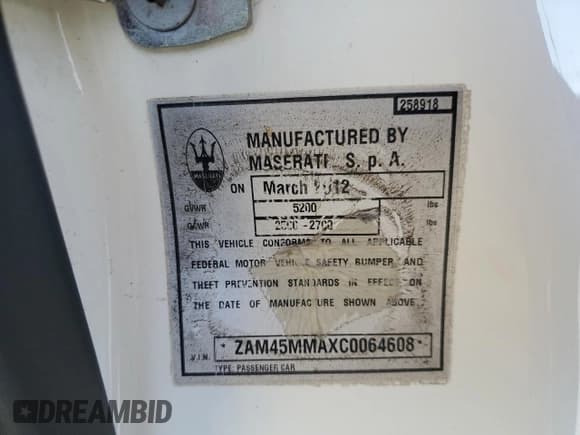 ✅ 2012 Maserati GranTurismo Sport • VIN: ZAM45MMAXC0064608 • Лот: 58412065. Опубликован ранее на Copart с пробегом 60 616 миль. Бесплатный доступ к архиву аукционных продаж из США и подробный отчёт об истории автомобиля на DreamBid. Изображение 12.
