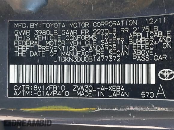 ✅ 2011 Toyota Prius I • VIN: JTDKN3DU0B1477372 • Lot: 42372355. Listed on IAAI with Not provided. Free auction sales archive from the USA and detailed vehicle history report at DreamBid. Image 9.