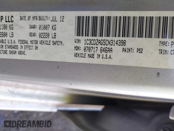 ✅ 2012 Dodge Avenger SE • VIN: 1C3CDZAG5CN314398 • Лот: 43661301. Опубликован ранее на IAAI с пробегом 138 161 миль. Бесплатный доступ к архиву аукционных продаж из США и подробный отчёт об истории автомобиля на DreamBid. Изображение 9.