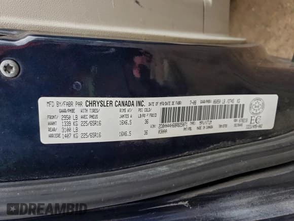 ✅ 2008 Dodge Grand Caravan SE • VIN: 2D8HN44H68R825071 • Lot: 94680585. Listed on Copart with 269,914 mi. Free auction sales archive from the USA and detailed vehicle history report at DreamBid. Image 13.