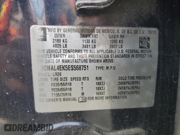 ✅ 2014 Chevrolet Captiva Sport LTZ • VIN: 3GNAL4EK5ES568751 • Lot: 52887035. Wystawiony na Copart z przebiegiem 163 230 mil. Bezpłatny archiwum sprzedaży aukcyjnych z USA i szczegółowy raport historii pojazdu na DreamBid. Zdjęcie 13.