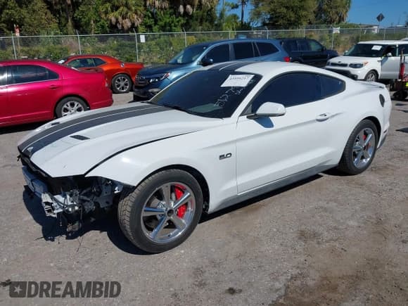 ✅ 2018 Ford Mustang GT Premium • VIN: 1FA6P8CFXJ5127949 • Lot: 43594217. Listed on IAAI with 45,097 mi. Free auction sales archive from the USA and detailed vehicle history report at DreamBid. Image 2.