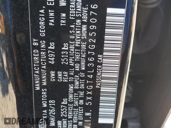 ✅ 2018 Kia Optima LX • VIN: 5XXGT4L36JG259076 • Lot: 46780695. Listed on Copart with 81,068 mi. Free auction sales archive from the USA and detailed vehicle history report at DreamBid. Image 12.