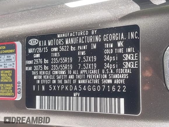 ✅ 2016 Kia Sorento SXL • VIN: 5XYPKDA54GG071622 • Lot: 43405894. Listed on IAAI with 88,623 mi. Free auction sales archive from the USA and detailed vehicle history report at DreamBid. Image 9.