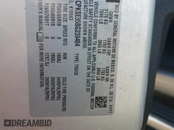 ✅ 2011 Chevrolet Silverado 1500 LT • VIN: 3GCPKSE35BG239484 • Lot: 70663484. Listed on Copart with 227,833 mi. Free auction sales archive from the USA and detailed vehicle history report at DreamBid. Image 14.