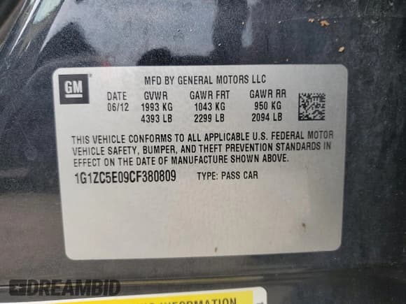 ✅ 2012 Chevrolet Malibu 1LT • VIN: 1G1ZC5E09CF380809 • Lot: 74631024. Listed on Copart with Not provided. Free auction sales archive from the USA and detailed vehicle history report at DreamBid. Image 13.