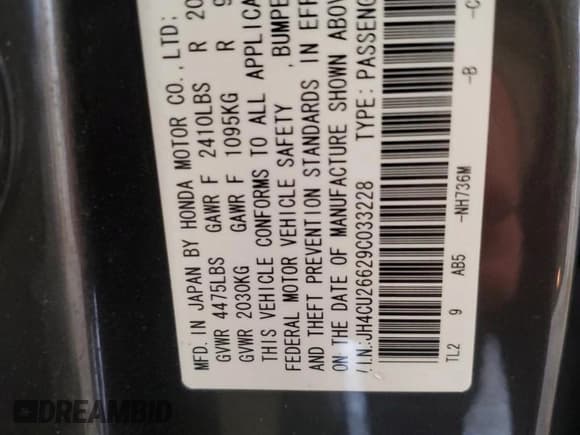 ✅ 2009 Acura TSX • VIN: JH4CU26629C033228 • Lot: 90018545. Listed on Copart with 105,719 mi. Free auction sales archive from the USA and detailed vehicle history report at DreamBid. Image 12.