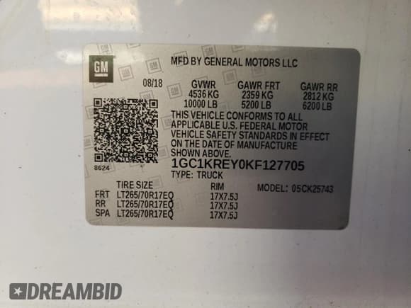 ✅ 2019 Chevrolet Silverado 2500HD Work Truck • VIN: 1GC1KREY0KF127705 • Лот: 71117665. Опубликован ранее на Copart с пробегом 173 620 миль. Бесплатный доступ к архиву аукционных продаж из США и подробный отчёт об истории автомобиля на DreamBid. Изображение 12.