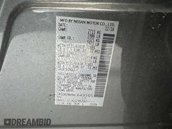 ✅ 2017 Nissan Pathfinder Platinum • VIN: 5N1DR2MN9HC649505 • Лот: 95072985. Опубликован ранее на Copart с пробегом 123 456 миль. Бесплатный доступ к архиву аукционных продаж из США и подробный отчёт об истории автомобиля на DreamBid. Изображение 10.