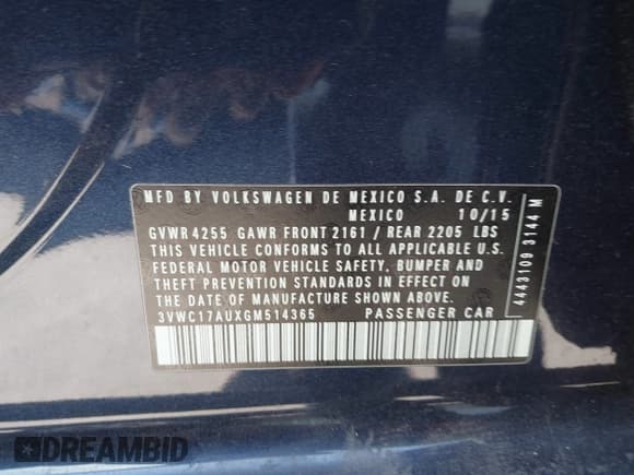 ✅ 2016 Volkswagen Golf TSI S • VIN: 3VWC17AUXGM514365 • Lot: 43017568. Listed on IAAI with 92,593 mi. Free auction sales archive from the USA and detailed vehicle history report at DreamBid. Image 9.