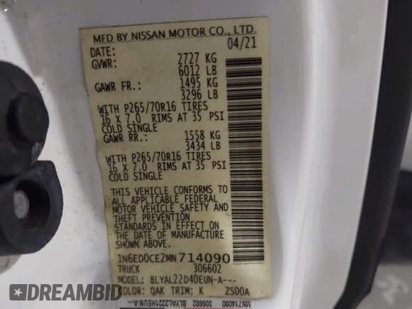 ✅ 2021 Nissan Frontier S • VIN: 1N6ED0CE2MN714090 • Lot: 41588781. Listed on IAAI with 39,480 mi. Free auction sales archive from the USA and detailed vehicle history report at DreamBid. Image 9.