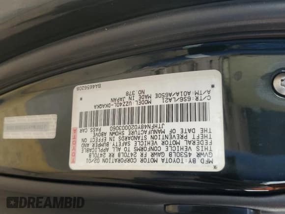 ✅ 2002 Lexus SC 430 • VIN: JTHFN48Y020003060 • Lot: 58981985. Listed on Copart with 160,320 mi. Free auction sales archive from the USA and detailed vehicle history report at DreamBid. Image 12.