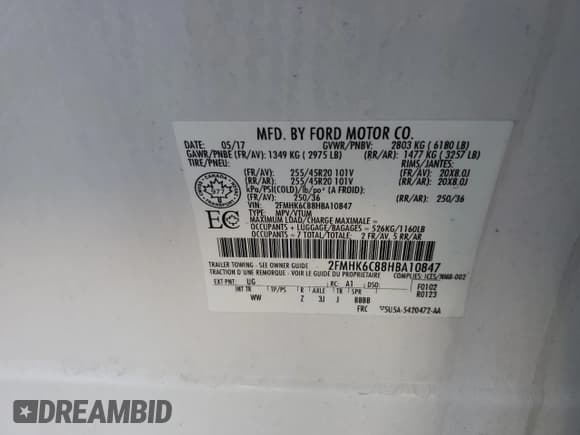 ✅ 2017 Ford Flex SEL • VIN: 2FMHK6C88HBA10847 • Lot: 90760385. Listed on Copart with 101,718 mi. Free auction sales archive from the USA and detailed vehicle history report at DreamBid. Image 13.