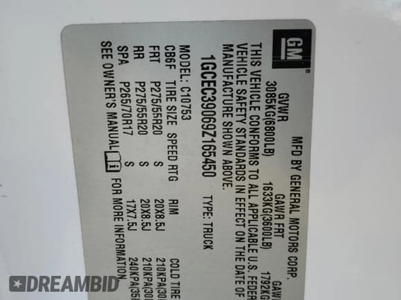 ✅ 2009 Chevrolet Silverado 1500 • VIN: 1GCEC39069Z165450 • Lot: 66836125. Listed on Copart with 169,079 mi. Free auction sales archive from the USA and detailed vehicle history report at DreamBid. Image 12.