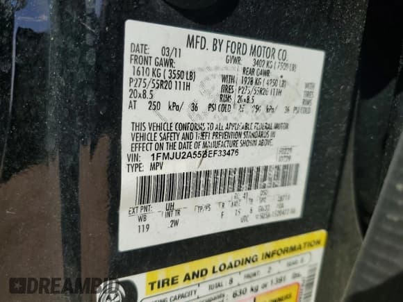 ✅ 2011 Ford Expedition Limited • VIN: 1FMJU2A55BEF33476 • Lot: 62863605. Listed on Copart with 133,067 mi. Free auction sales archive from the USA and detailed vehicle history report at DreamBid. Image 13.