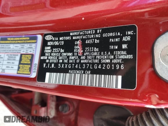 ✅ 2020 Kia Optima LX • VIN: 5XXGT4L37LG420196 • Lot: 58153375. Listed on Copart with 87,013 mi. Free auction sales archive from the USA and detailed vehicle history report at DreamBid. Image 12.