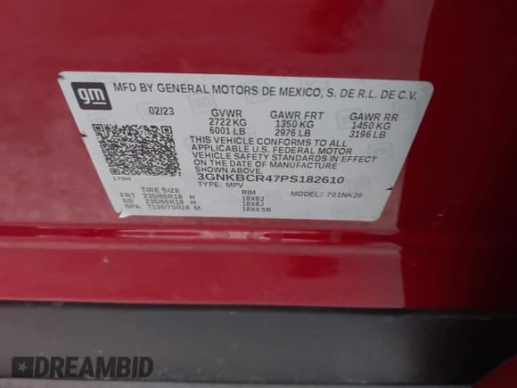 ✅ 2023 Chevrolet Blazer LT • VIN: 3GNKBCR47PS182610 • Lot: 42876141. Listed on IAAI with 42,825 mi. Free auction sales archive from the USA and detailed vehicle history report at DreamBid. Image 9.