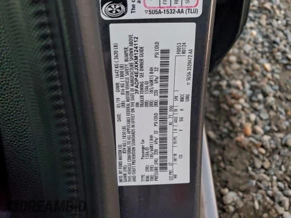 ✅ 2019 Ford Fiesta SE • VIN: 3FADP4EJXKM124112 • Lot: 94487175. Listed on Copart with 98,843 mi. Free auction sales archive from the USA and detailed vehicle history report at DreamBid. Image 12.