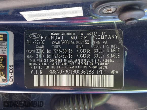 ✅ 2008 Hyundai Veracruz GLS • VIN: KM8NU73C18U036188 • Лот: 43469452. Опубликован ранее на IAAI с пробегом 167 638 миль. Бесплатный доступ к архиву аукционных продаж из США и подробный отчёт об истории автомобиля на DreamBid. Изображение 9.