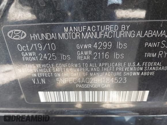 ✅ 2011 Hyundai Sonata Limited • VIN: 5NPEC4AC2BH184523 • Лот: 43236752. Опубликован ранее на IAAI с пробегом 238 957 миль. Бесплатный доступ к архиву аукционных продаж из США и подробный отчёт об истории автомобиля на DreamBid. Изображение 9.