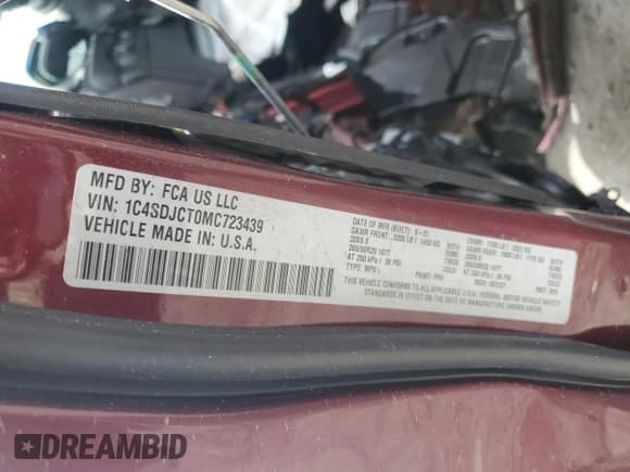 ✅ 2021 Dodge Durango R/T • VIN: 1C4SDJCT0MC723439 • Лот: 55590805. Опубликован ранее на Copart с пробегом 67 853 миль. Бесплатный доступ к архиву аукционных продаж из США и подробный отчёт об истории автомобиля на DreamBid. Изображение 12.