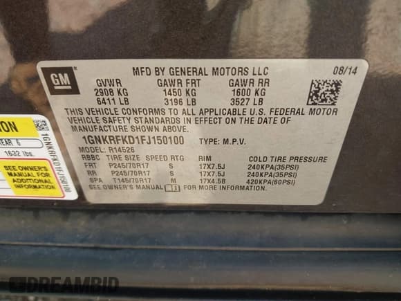 ✅ 2015 Chevrolet Traverse LS • VIN: 1GNKRFKD1FJ150100 • Лот: 43124481. Опубликован ранее на IAAI с пробегом 217 826 миль. Бесплатный доступ к архиву аукционных продаж из США и подробный отчёт об истории автомобиля на DreamBid. Изображение 9.