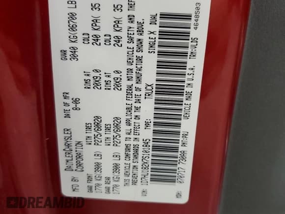 ✅ 2007 Dodge 1500 SLT • VIN: 1D7HU182X7S101845 • Лот: 63928054. Опубликован ранее на Copart с пробегом 152 099 миль. Бесплатный доступ к архиву аукционных продаж из США и подробный отчёт об истории автомобиля на DreamBid. Изображение 12.