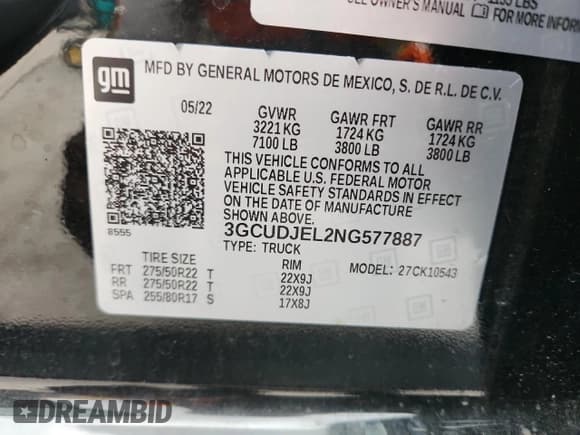 ✅ 2022 Chevrolet Silverado 1500 High Country • VIN: 3GCUDJEL2NG577887 • Lot: 82078435. Listed on Copart with 45,858 mi. Free auction sales archive from the USA and detailed vehicle history report at DreamBid. Image 12.