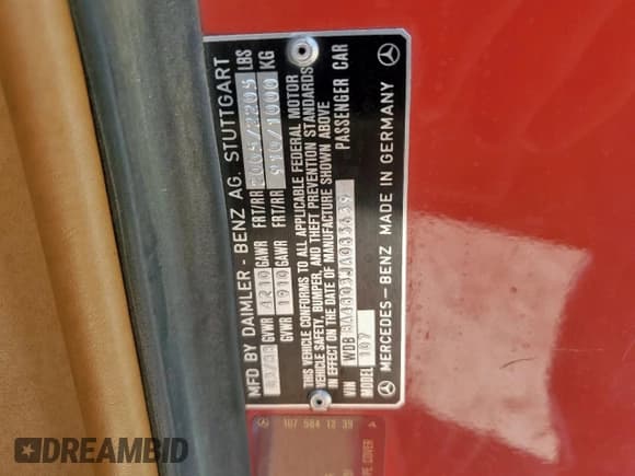 ✅ 1988 Mercedes-Benz 560 SL • VIN: WDBBA48D3JA085639 • Лот: 61737495. Опубликован ранее на Copart с пробегом 106 543 миль. Бесплатный доступ к архиву аукционных продаж из США и подробный отчёт об истории автомобиля на DreamBid. Изображение 12.