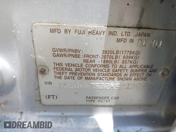 ✅ 2002 Subaru Impreza RS • VIN: JF1GD67532H501384 • Lot: 42375366. Listed on IAAI with 170,774 mi. Free auction sales archive from the USA and detailed vehicle history report at DreamBid. Image 9.