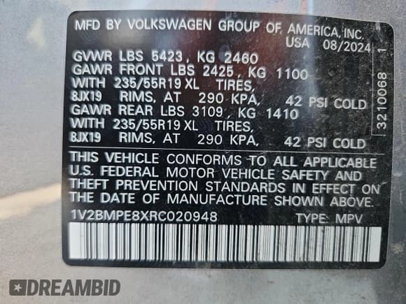 ✅ 2024 Volkswagen ID.4 Standard • VIN: 1V2BMPE8XRC020948 • Лот: 71497025. Опубликован ранее на Copart с пробегом 8 526 миль. Бесплатный доступ к архиву аукционных продаж из США и подробный отчёт об истории автомобиля на DreamBid. Изображение 13.