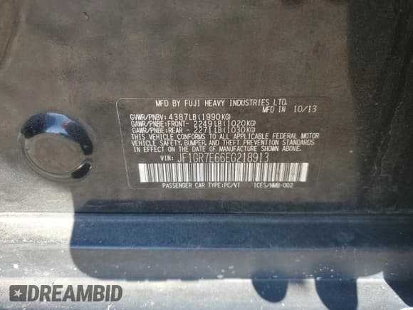 ✅ 2014 Subaru WRX WRX • VIN: JF1GR7E66EG218913 • Lot: 70368585. Listed on Copart with 143,306 mi. Free auction sales archive from the USA and detailed vehicle history report at DreamBid. Image 12.