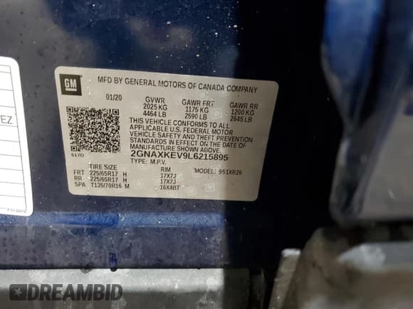 ✅ 2020 Chevrolet Equinox LT • VIN: 2GNAXKEV9L6215895 • Лот: 52317245. Опубликован ранее на Copart с пробегом 97 655 миль. Бесплатный доступ к архиву аукционных продаж из США и подробный отчёт об истории автомобиля на DreamBid. Изображение 14.